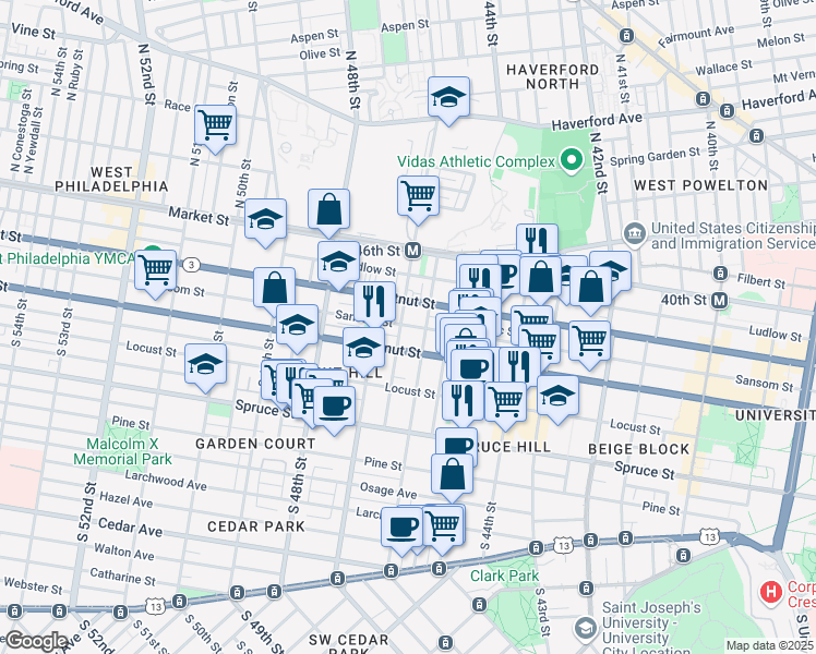 map of restaurants, bars, coffee shops, grocery stores, and more near in Philadelphia