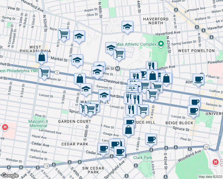 map of restaurants, bars, coffee shops, grocery stores, and more near in Philadelphia