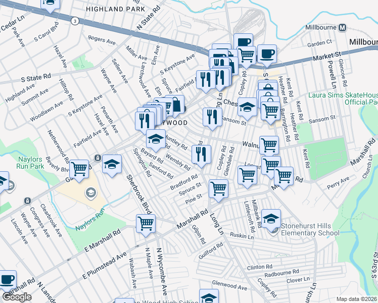 map of restaurants, bars, coffee shops, grocery stores, and more near in 