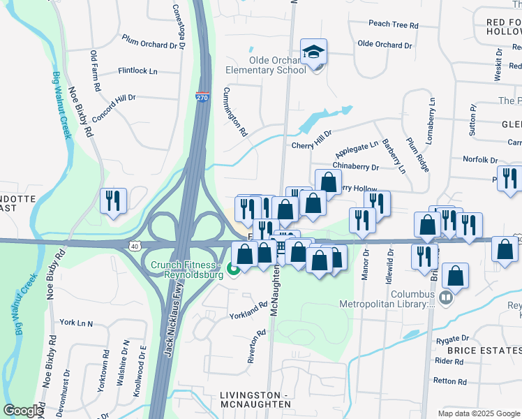 map of restaurants, bars, coffee shops, grocery stores, and more near 1081 McNaughten Road in Columbus