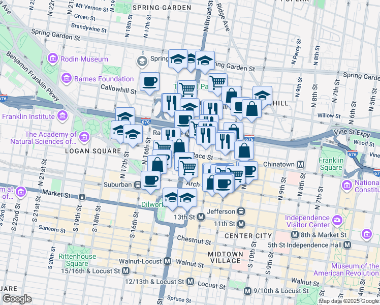 map of restaurants, bars, coffee shops, grocery stores, and more near in Philadelphia