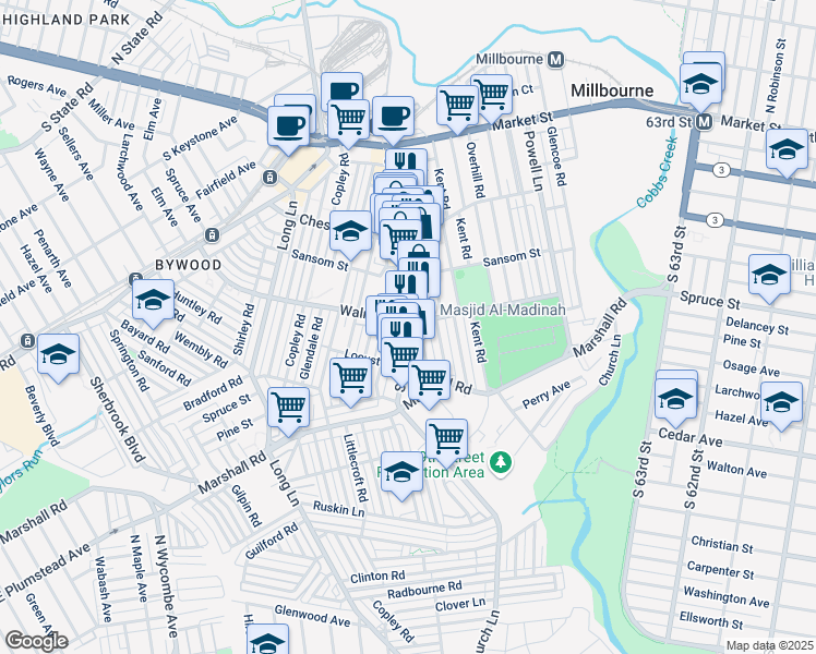 map of restaurants, bars, coffee shops, grocery stores, and more near 292 Sanford Road in Delaware County