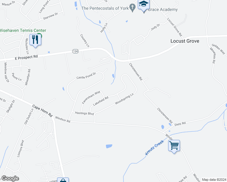 map of restaurants, bars, coffee shops, grocery stores, and more near 4057 Woodspring Lane in East York