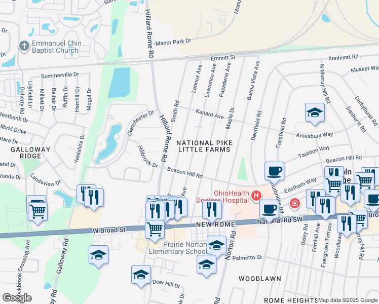 map of restaurants, bars, coffee shops, grocery stores, and more near 268 Lennox Avenue in Columbus