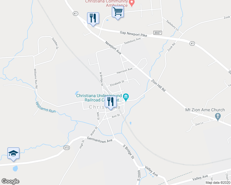 map of restaurants, bars, coffee shops, grocery stores, and more near 49 Maple Avenue in Christiana