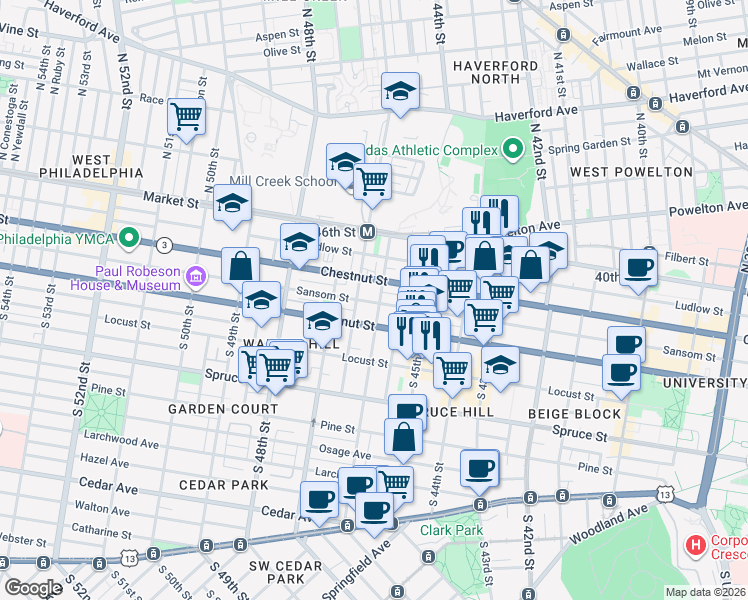map of restaurants, bars, coffee shops, grocery stores, and more near in Philadelphia