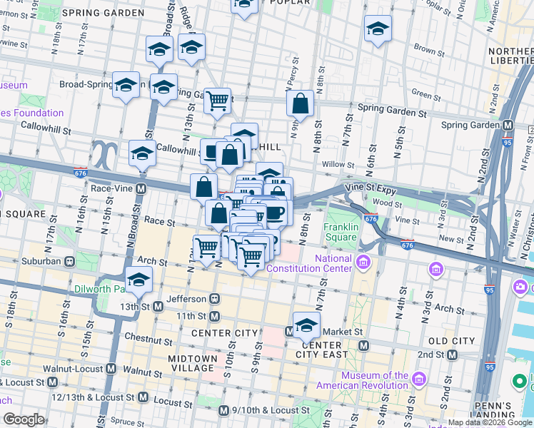 map of restaurants, bars, coffee shops, grocery stores, and more near 915 Winter Street in Philadelphia