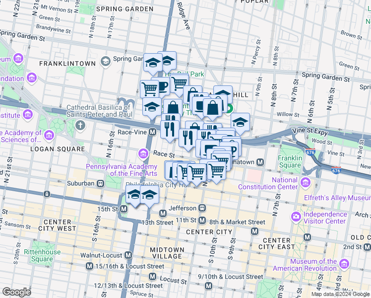 map of restaurants, bars, coffee shops, grocery stores, and more near in Philadelphia