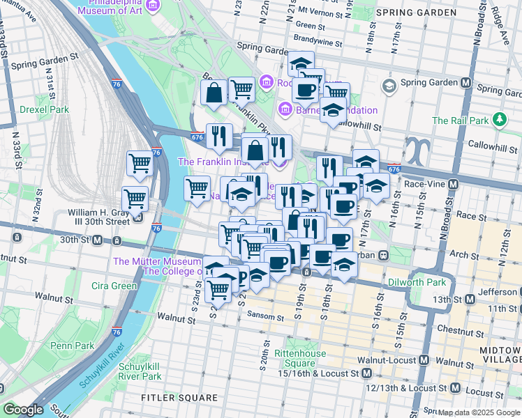 map of restaurants, bars, coffee shops, grocery stores, and more near in Philadelphia