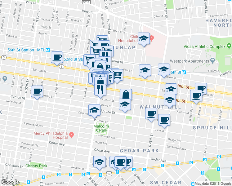 map of restaurants, bars, coffee shops, grocery stores, and more near in Philadelphia