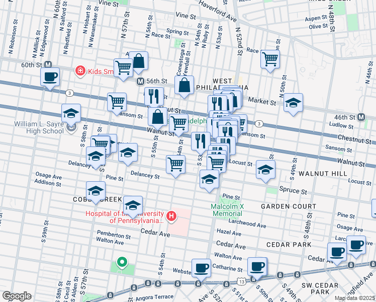map of restaurants, bars, coffee shops, grocery stores, and more near in Philadelphia