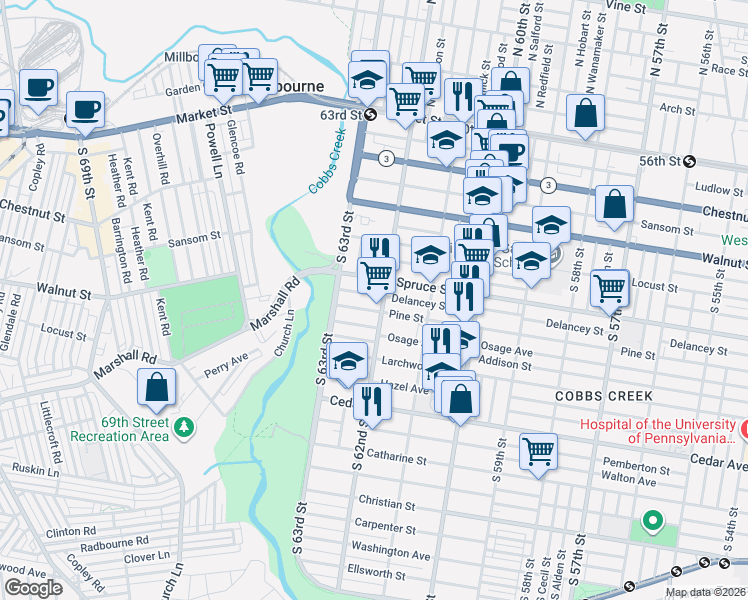 map of restaurants, bars, coffee shops, grocery stores, and more near in Philadelphia