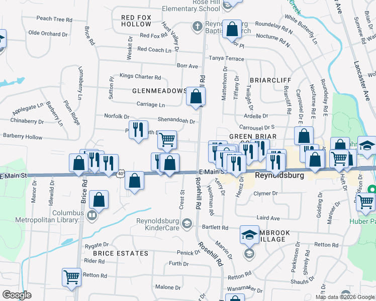 map of restaurants, bars, coffee shops, grocery stores, and more near 6672 Imperial Rose Place in Reynoldsburg