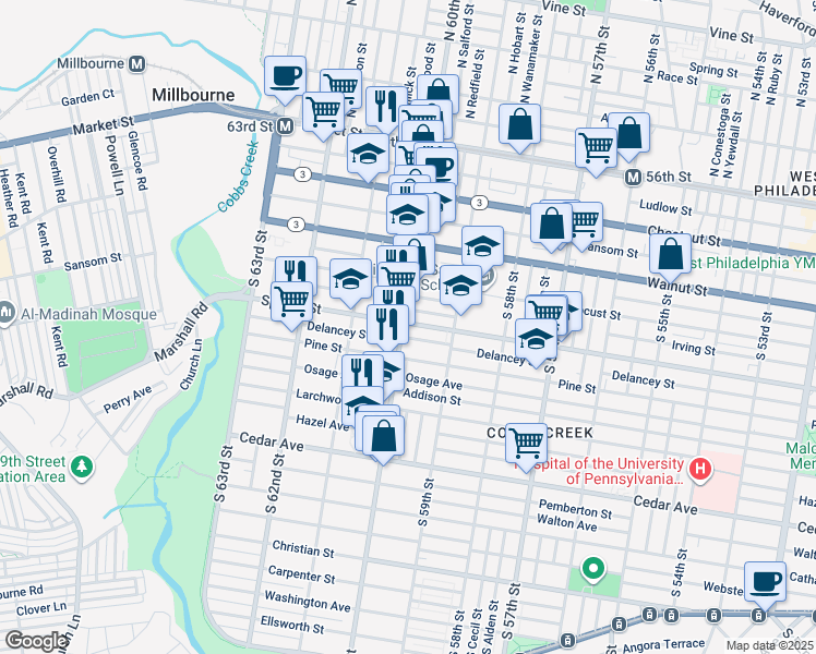 map of restaurants, bars, coffee shops, grocery stores, and more near in Philadelphia