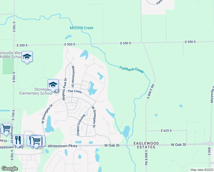 map of restaurants, bars, coffee shops, grocery stores, and more near 6627 East Deerfield Court in Zionsville