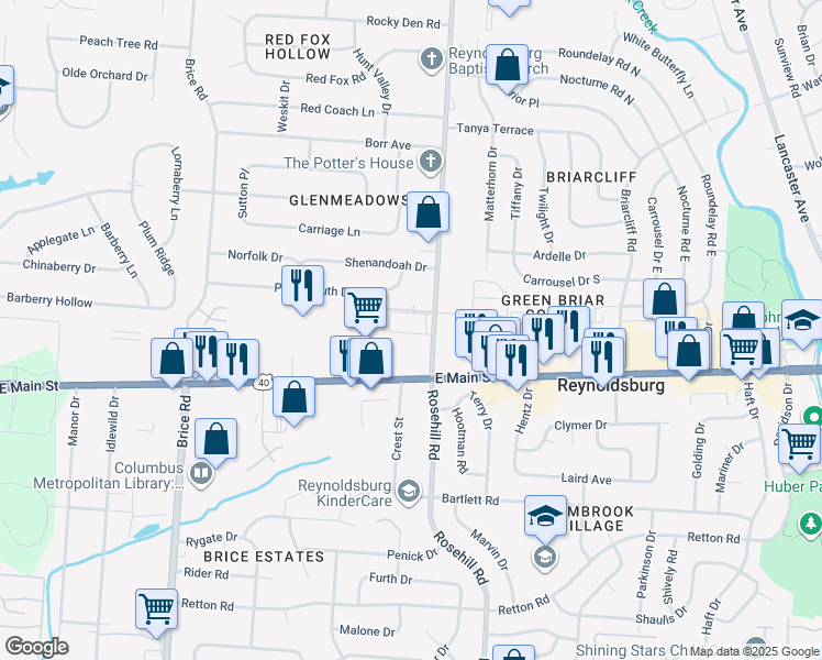 map of restaurants, bars, coffee shops, grocery stores, and more near 6672 Imperial Rose Place in Reynoldsburg