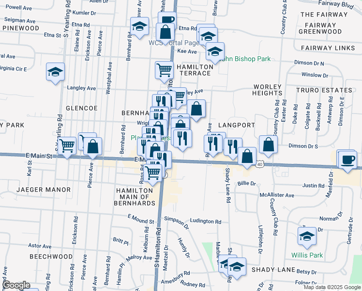 map of restaurants, bars, coffee shops, grocery stores, and more near 896 South Hamilton Road in Whitehall