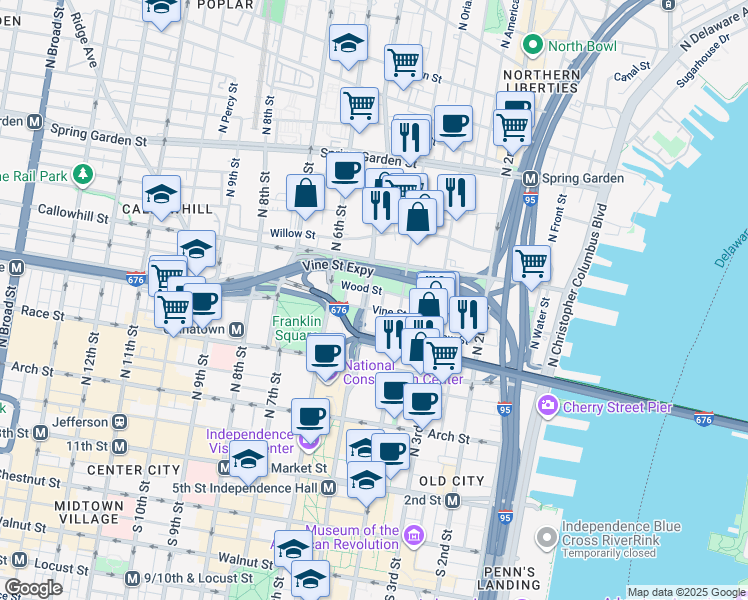 map of restaurants, bars, coffee shops, grocery stores, and more near 324 North Lawrence Street in Philadelphia