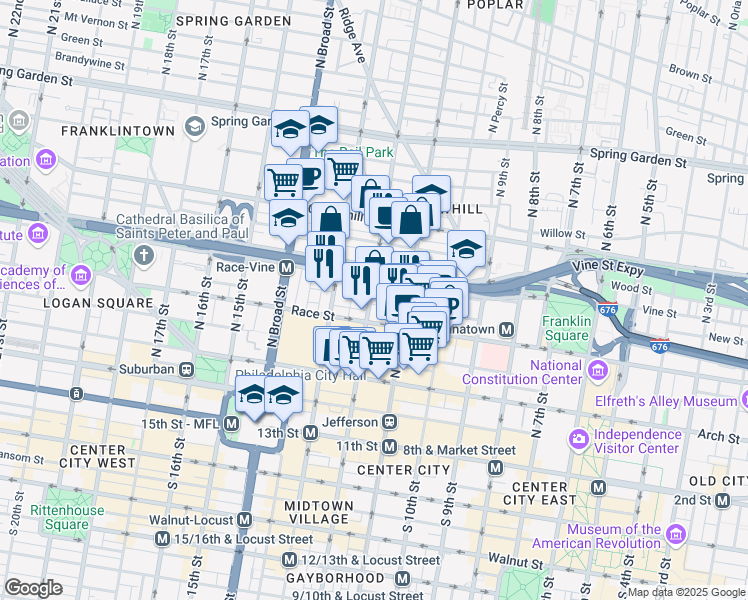 map of restaurants, bars, coffee shops, grocery stores, and more near in Philadelphia