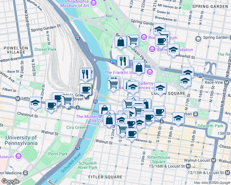 map of restaurants, bars, coffee shops, grocery stores, and more near in Philadelphia