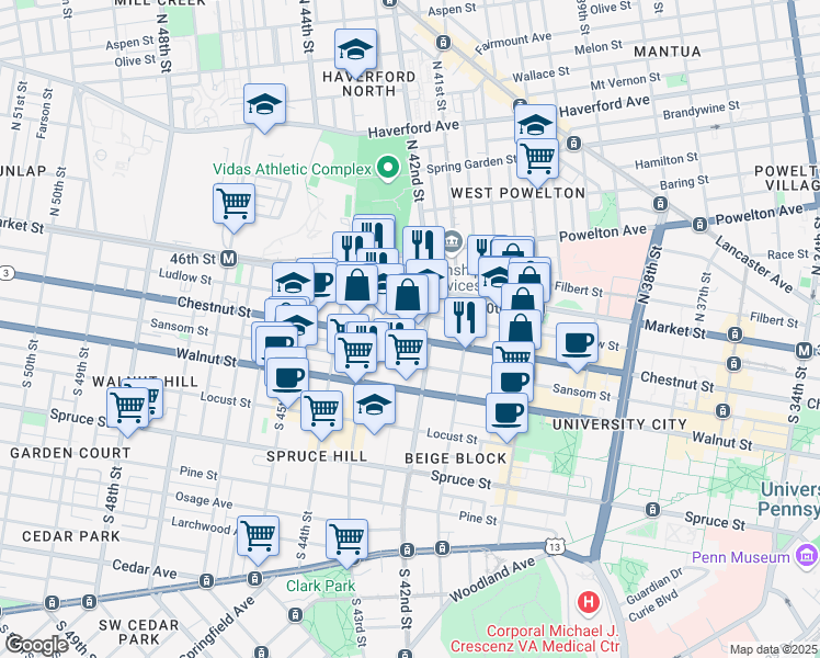 map of restaurants, bars, coffee shops, grocery stores, and more near in Philadelphia