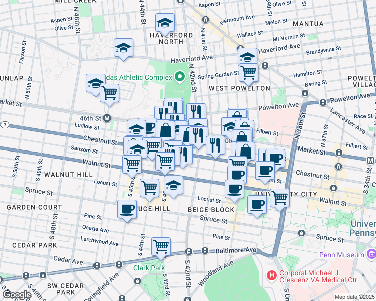 map of restaurants, bars, coffee shops, grocery stores, and more near in Philadelphia