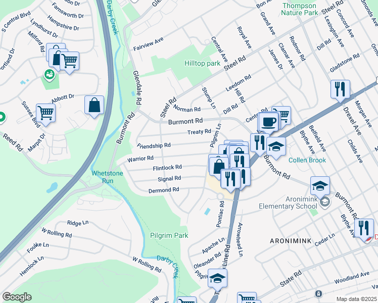 map of restaurants, bars, coffee shops, grocery stores, and more near 137 Warrior Road in Drexel Hill
