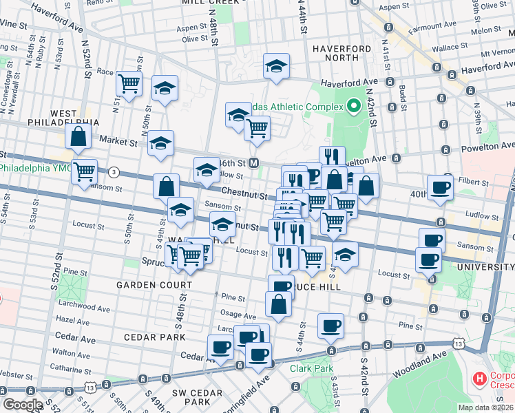 map of restaurants, bars, coffee shops, grocery stores, and more near in Philadelphia
