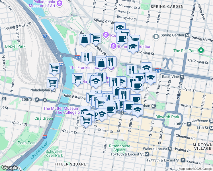 map of restaurants, bars, coffee shops, grocery stores, and more near in Philadelphia