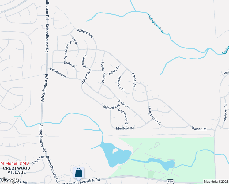 map of restaurants, bars, coffee shops, grocery stores, and more near 14B Easton Drive in Manchester Township