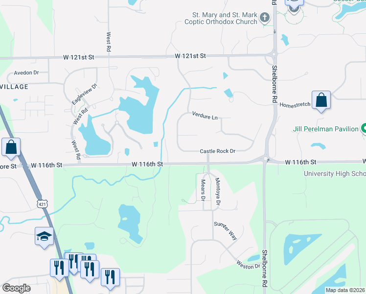 map of restaurants, bars, coffee shops, grocery stores, and more near 3935 Sundance Court in Zionsville