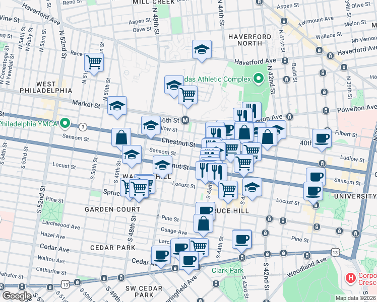 map of restaurants, bars, coffee shops, grocery stores, and more near in Philadelphia