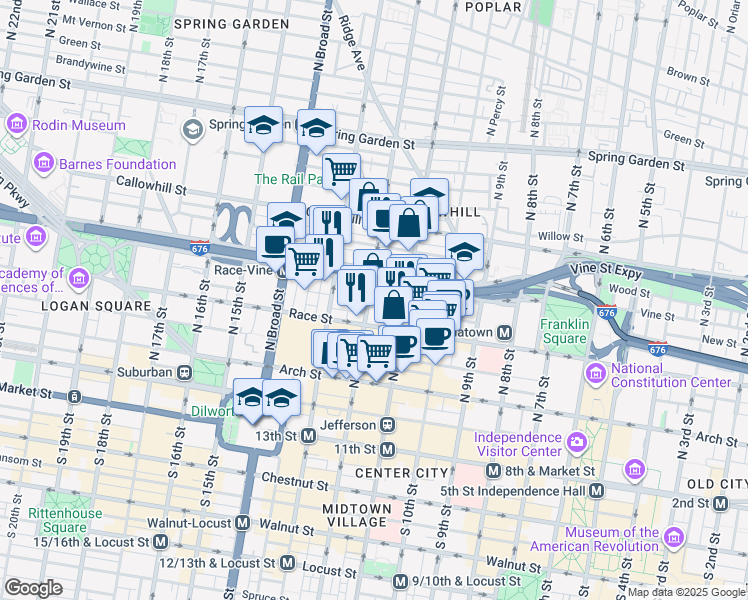 map of restaurants, bars, coffee shops, grocery stores, and more near in Philadelphia