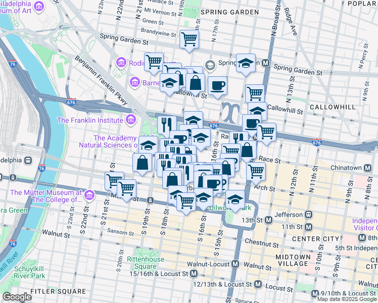 map of restaurants, bars, coffee shops, grocery stores, and more near in Philadelphia