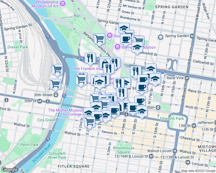 map of restaurants, bars, coffee shops, grocery stores, and more near in Philadelphia