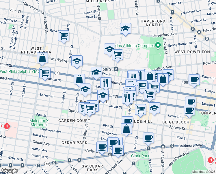 map of restaurants, bars, coffee shops, grocery stores, and more near in Philadelphia