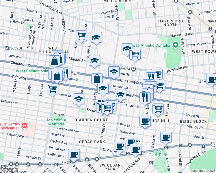 map of restaurants, bars, coffee shops, grocery stores, and more near in Philadelphia