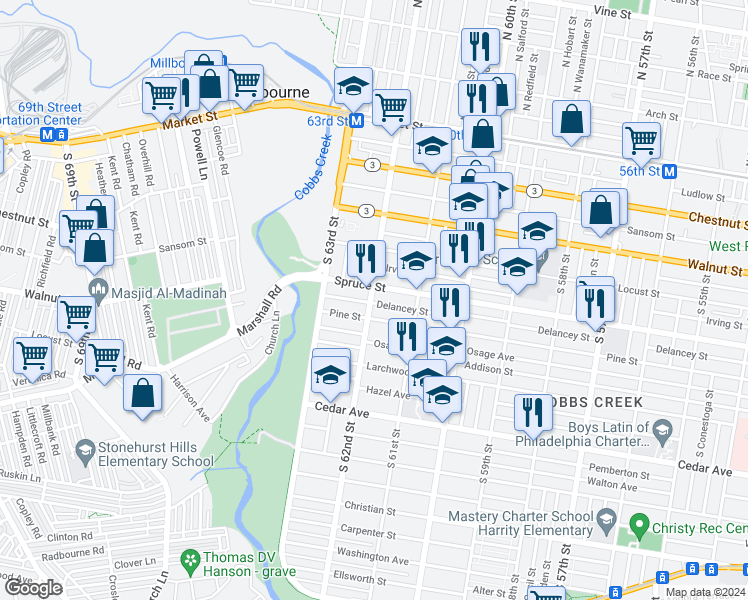 map of restaurants, bars, coffee shops, grocery stores, and more near in Philadelphia