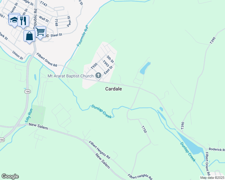 map of restaurants, bars, coffee shops, grocery stores, and more near in Cardale