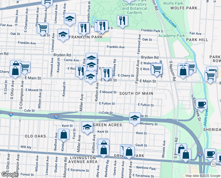 map of restaurants, bars, coffee shops, grocery stores, and more near 484 Berkeley Road in Columbus