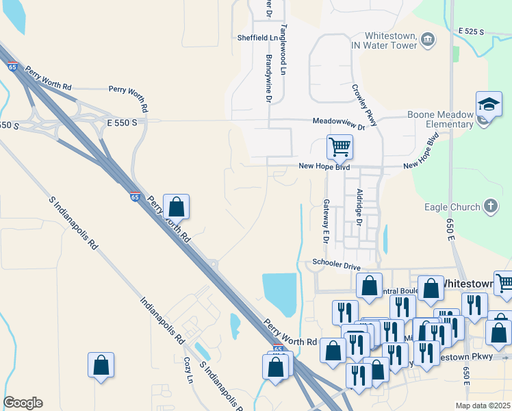 map of restaurants, bars, coffee shops, grocery stores, and more near in Indianapolis