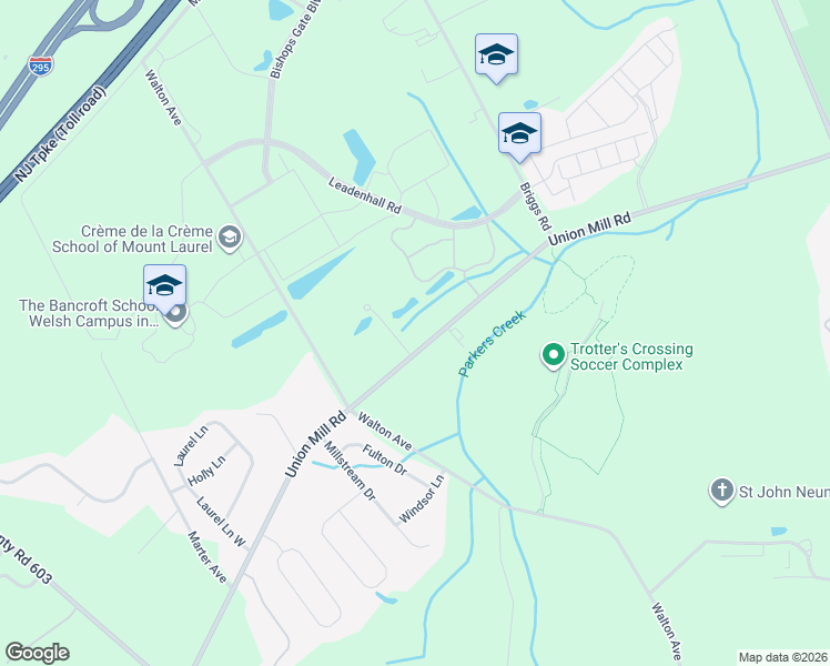 map of restaurants, bars, coffee shops, grocery stores, and more near 537 Union Mill Road in Mount Laurel Township