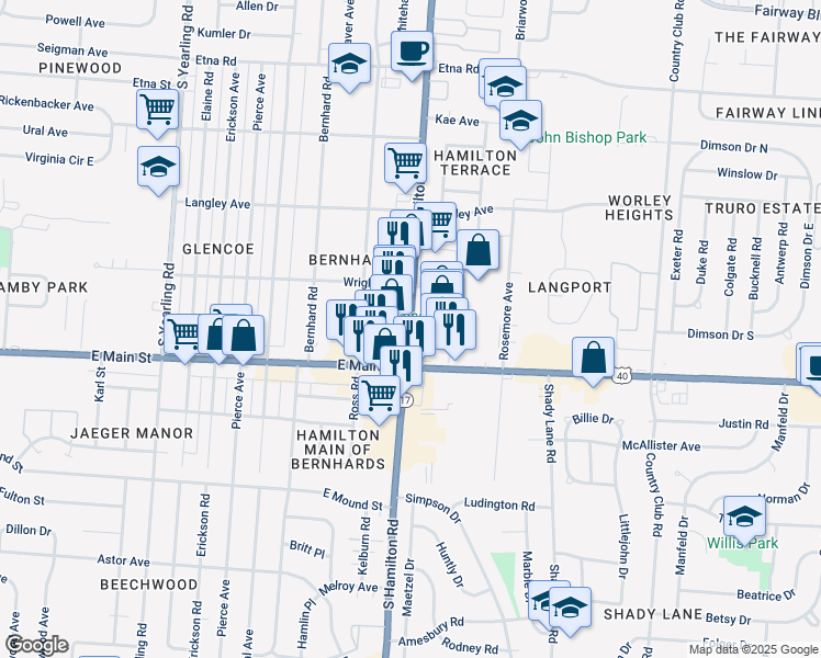 map of restaurants, bars, coffee shops, grocery stores, and more near 898 South Hamilton Road in Whitehall