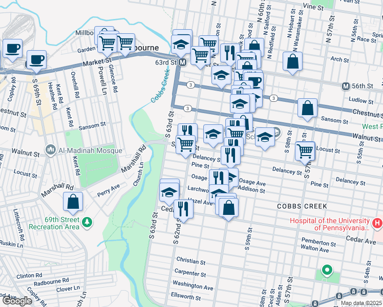 map of restaurants, bars, coffee shops, grocery stores, and more near in Philadelphia