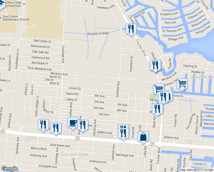 map of restaurants, bars, coffee shops, grocery stores, and more near 598 Senaroth Court in Toms River