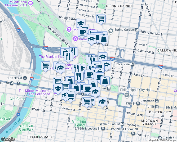map of restaurants, bars, coffee shops, grocery stores, and more near in Philadelphia