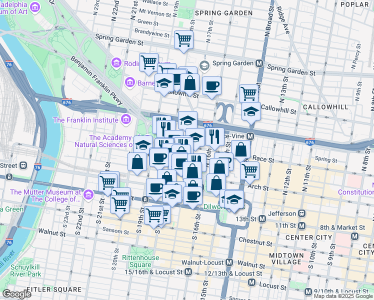 map of restaurants, bars, coffee shops, grocery stores, and more near in Philadelphia