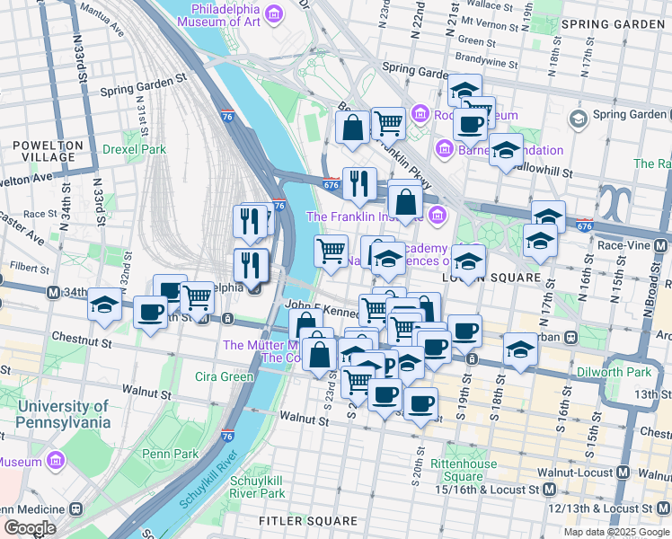 map of restaurants, bars, coffee shops, grocery stores, and more near in Philadelphia