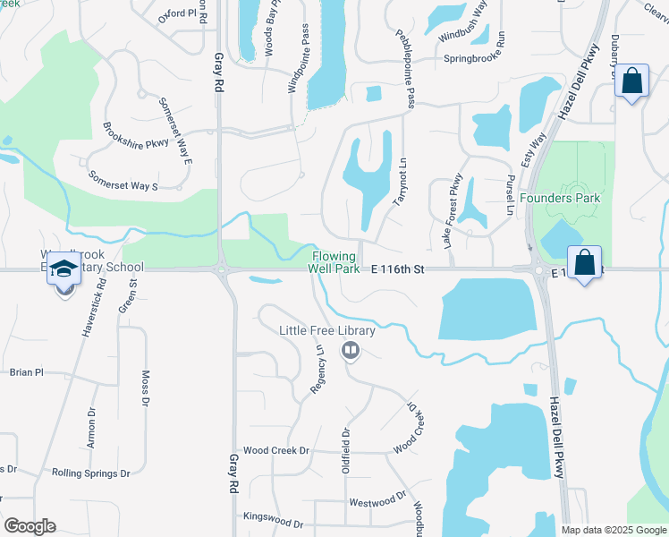 map of restaurants, bars, coffee shops, grocery stores, and more near 5100 East 116th Street in Carmel