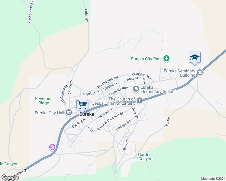 map of restaurants, bars, coffee shops, grocery stores, and more near 72 Leadville Row in Eureka